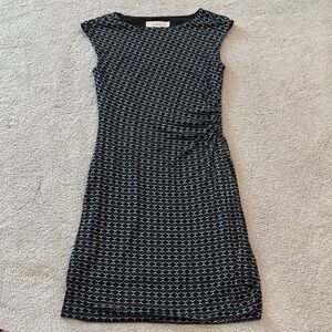 LOFT Black and White Geometric Midi Dress